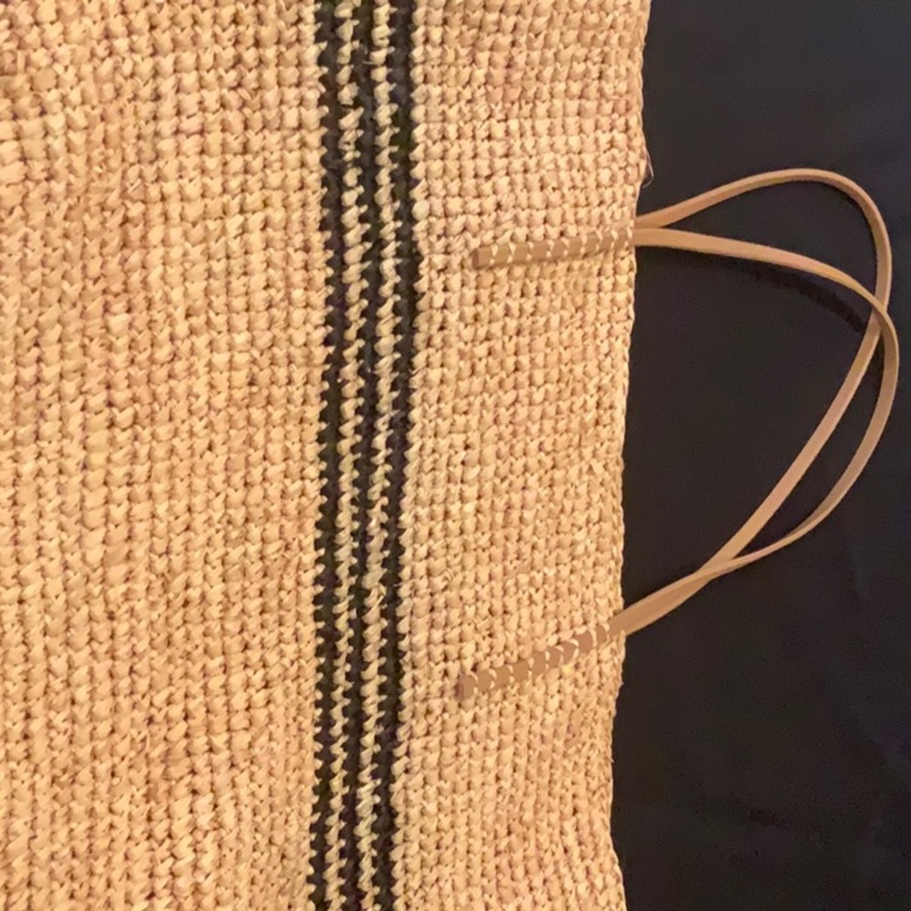 Raffia Straw, Handles- 100% Leather-Measurements: 19" x 14"; Handle Drop- 9"